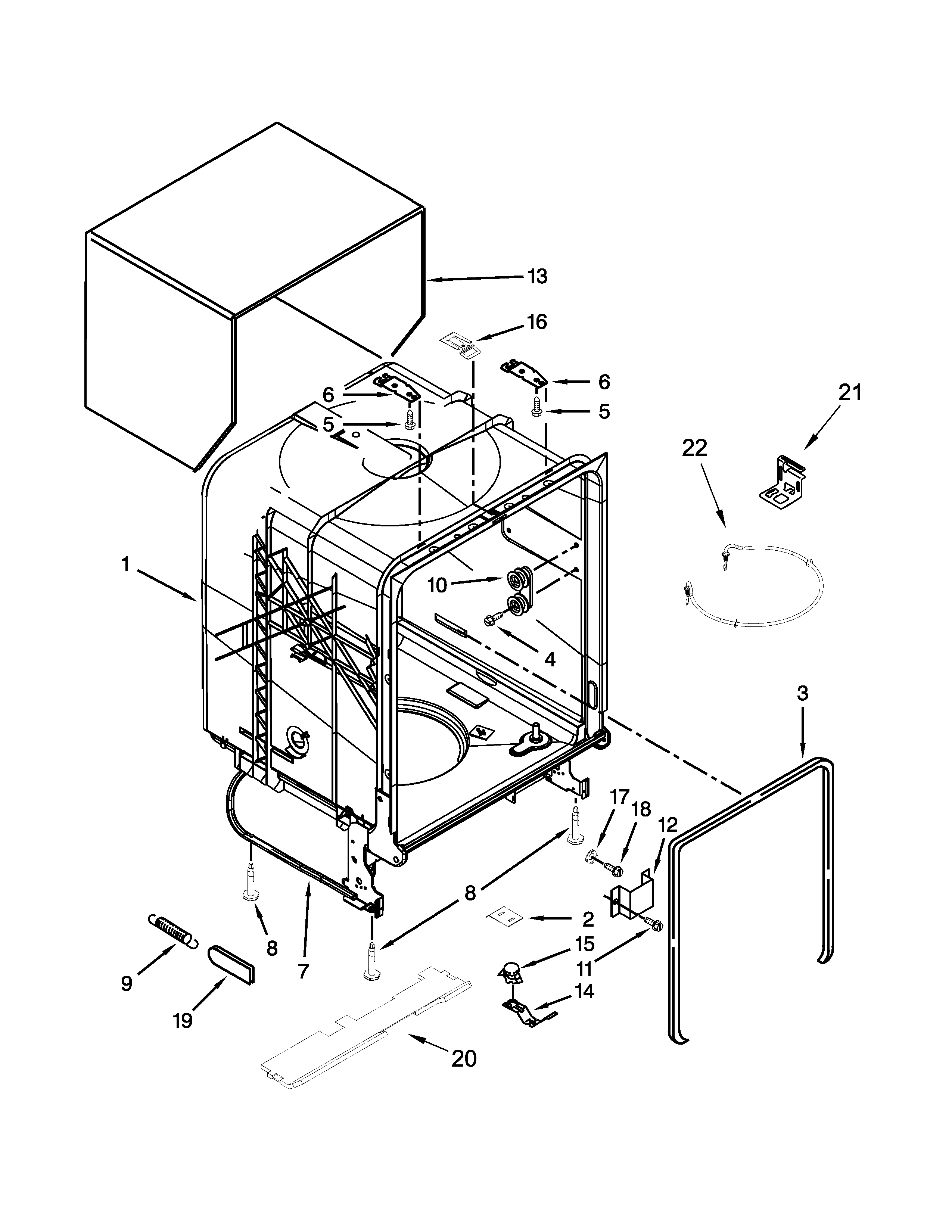 Tub And Frame Parts Diagram and Parts List for IUD7070DS3  Whirlpool Dishwasher