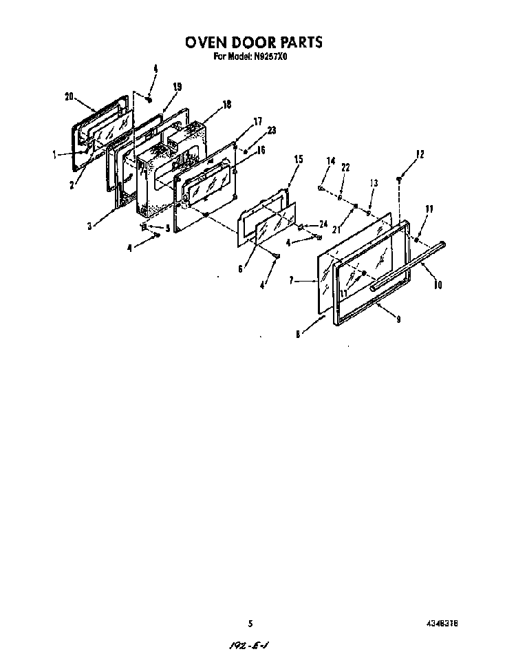 Oven Door Diagram and Parts List for N9257*0  Roper Range