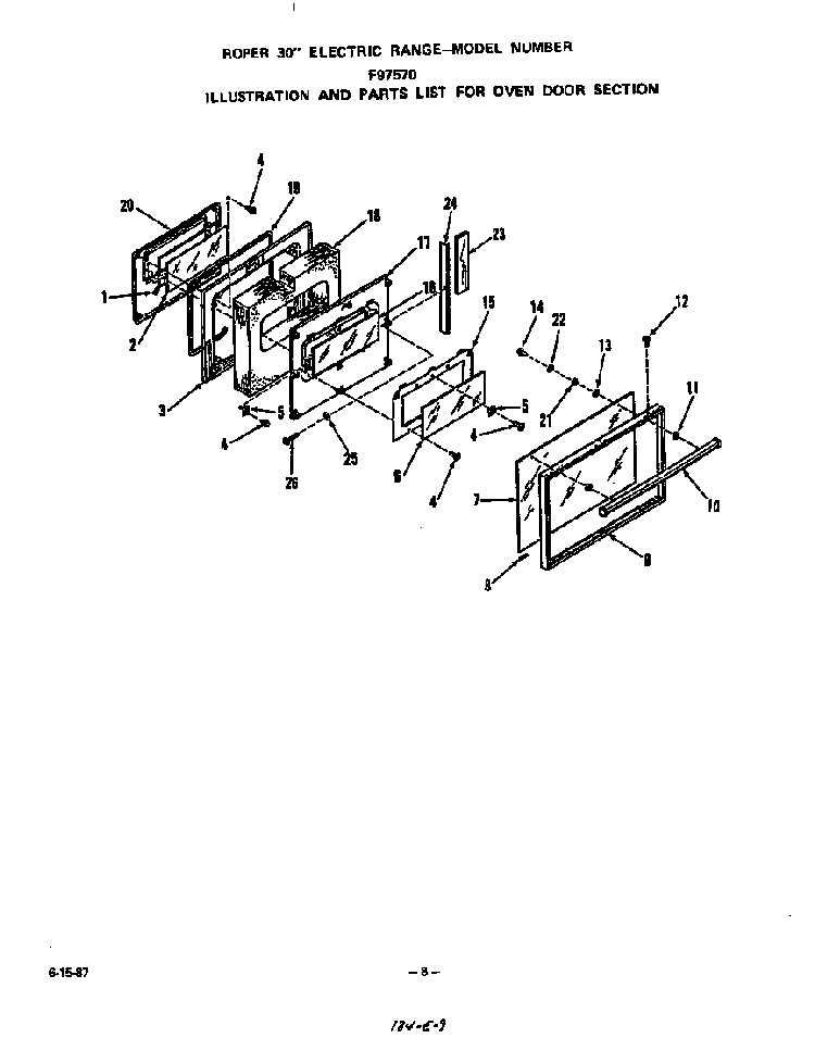 Oven Door Diagram and Parts List for F9757*0  Roper Range