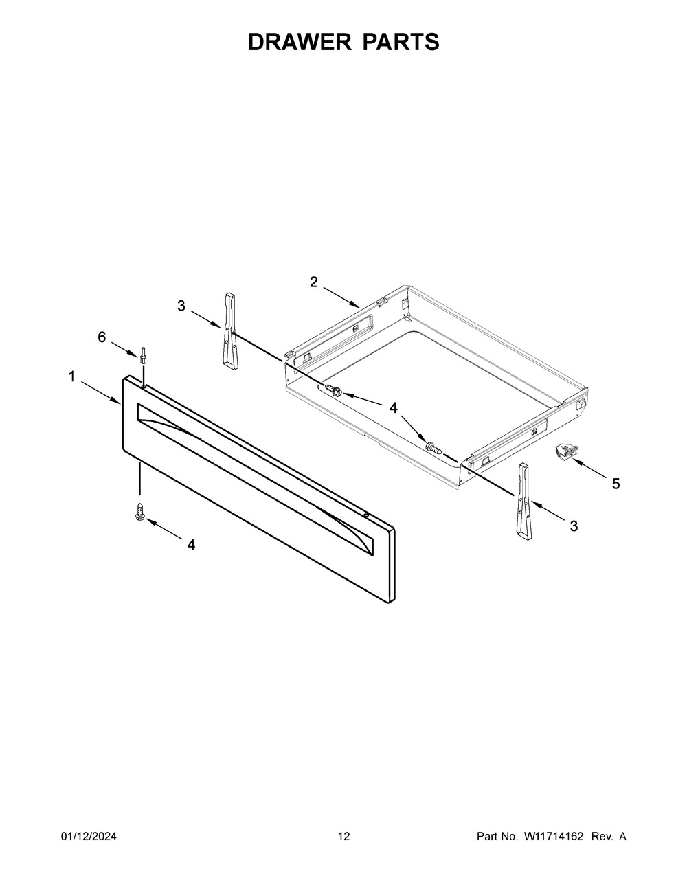 Drawer Parts Diagram and Parts List for WFG525S0JT6  Whirlpool Range