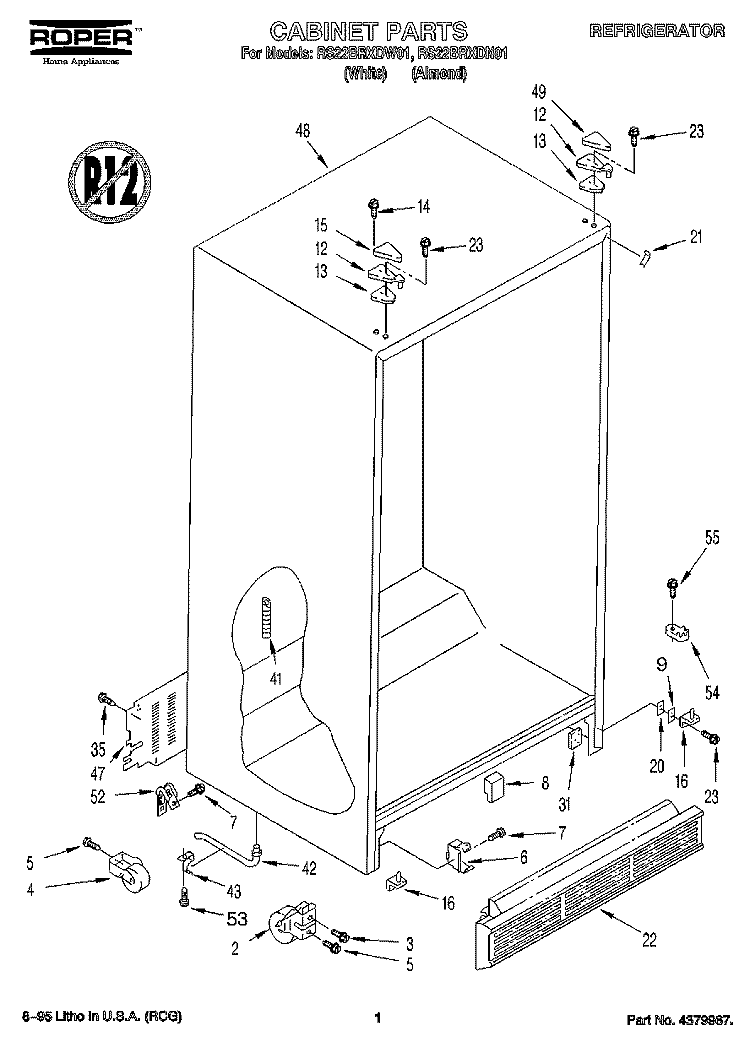 CABINET Diagram and Parts List for RS22BRXDW01  Roper Refrigerator