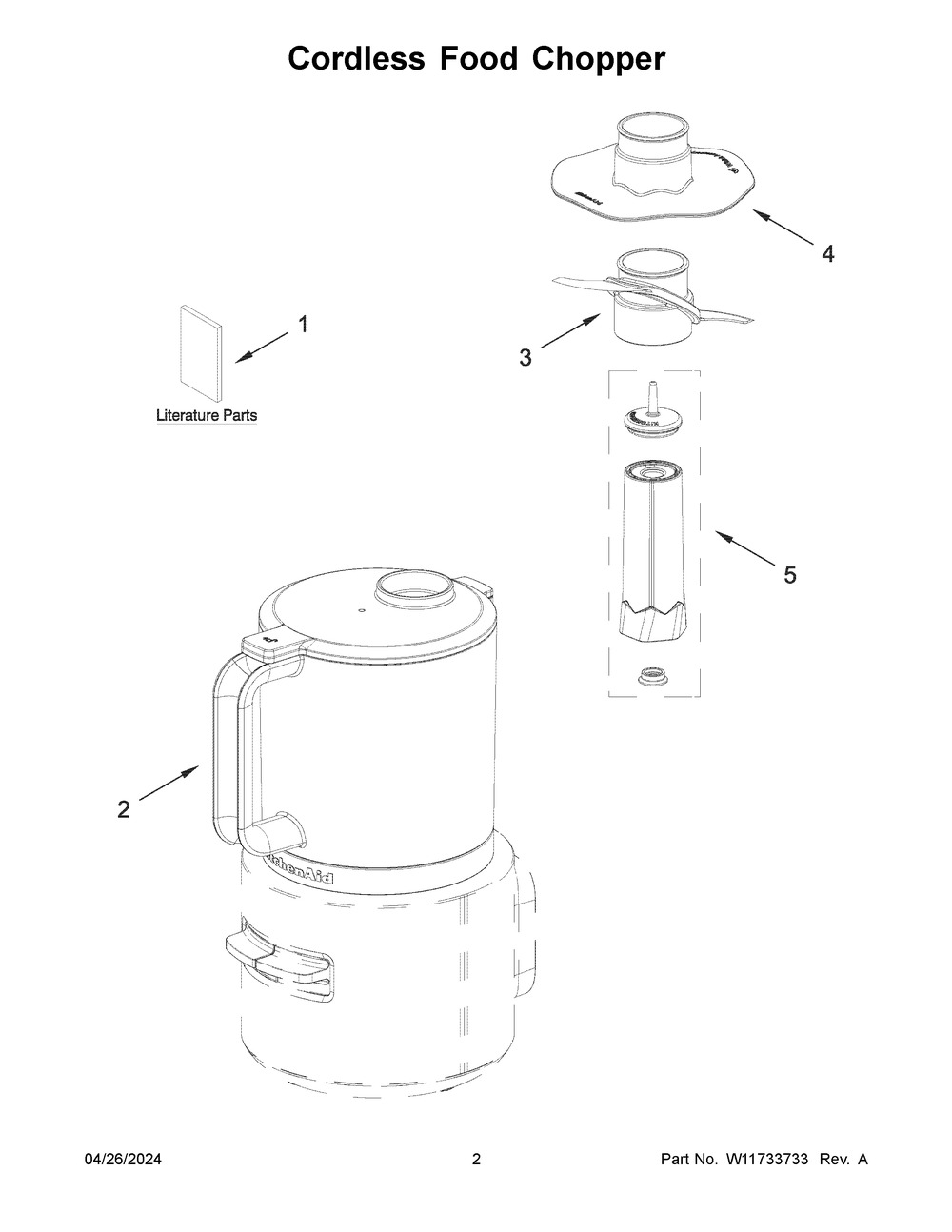 Cordless Food Chopper Diagram and Parts List for KFCR500SE0  KitchenAid Food Processor