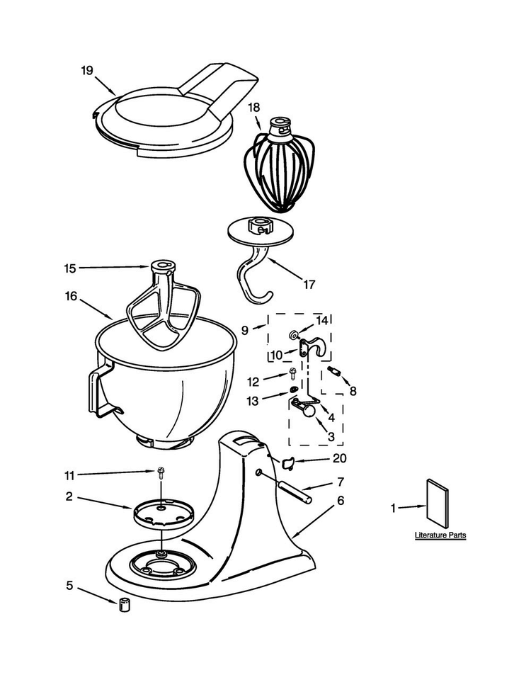 Base And Pedestal Unit Parts Diagram and Parts List for 5KSM150PSSCA4  KitchenAid Mixer