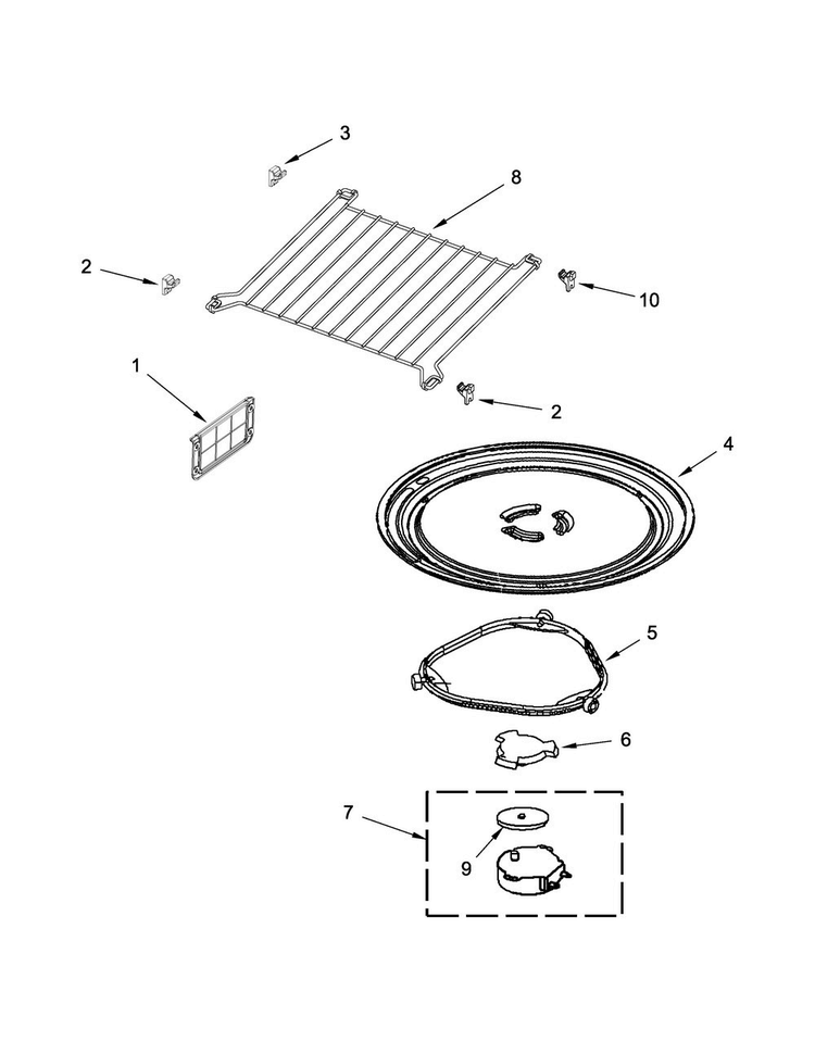 Turntable Parts Diagram and Parts List for WMH73521CH2  Whirlpool Microwave