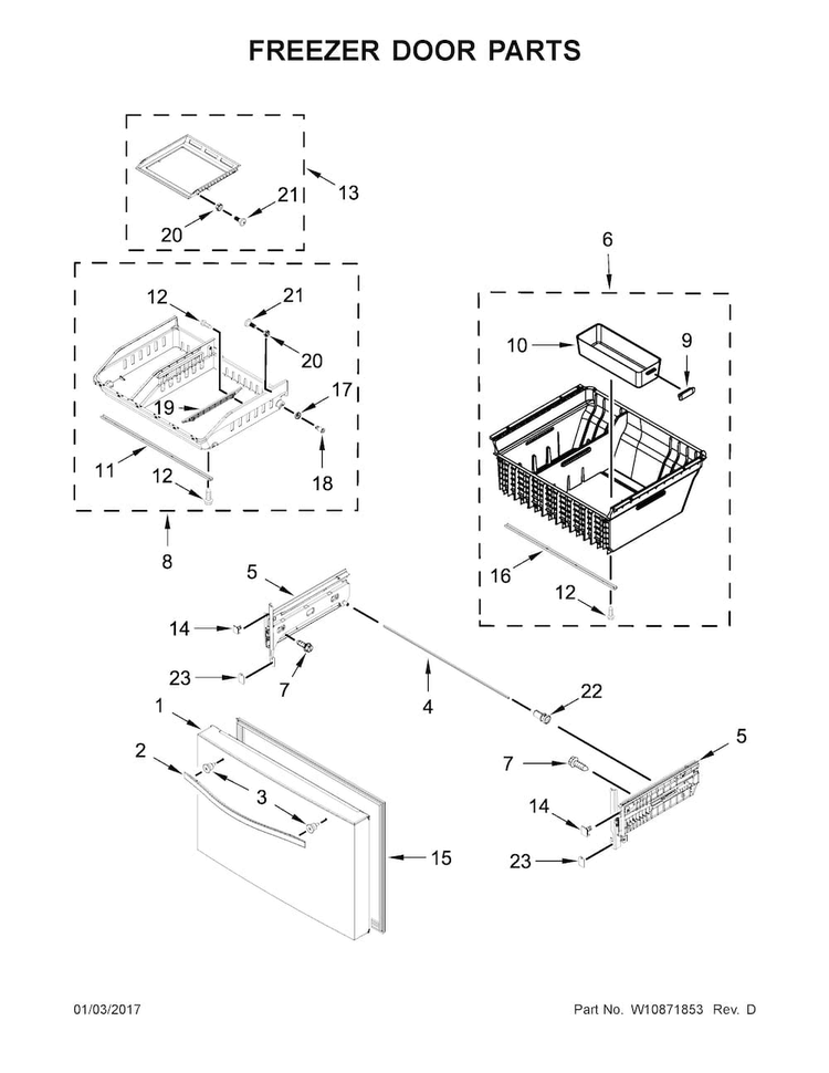 Freezer Door Parts Diagram and Parts List for WRF993FIFM00  Whirlpool Refrigerator
