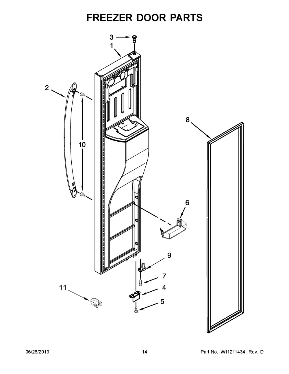 Freezer Door Parts Diagram and Parts List for WRS555SIHB00  Whirlpool Refrigerator