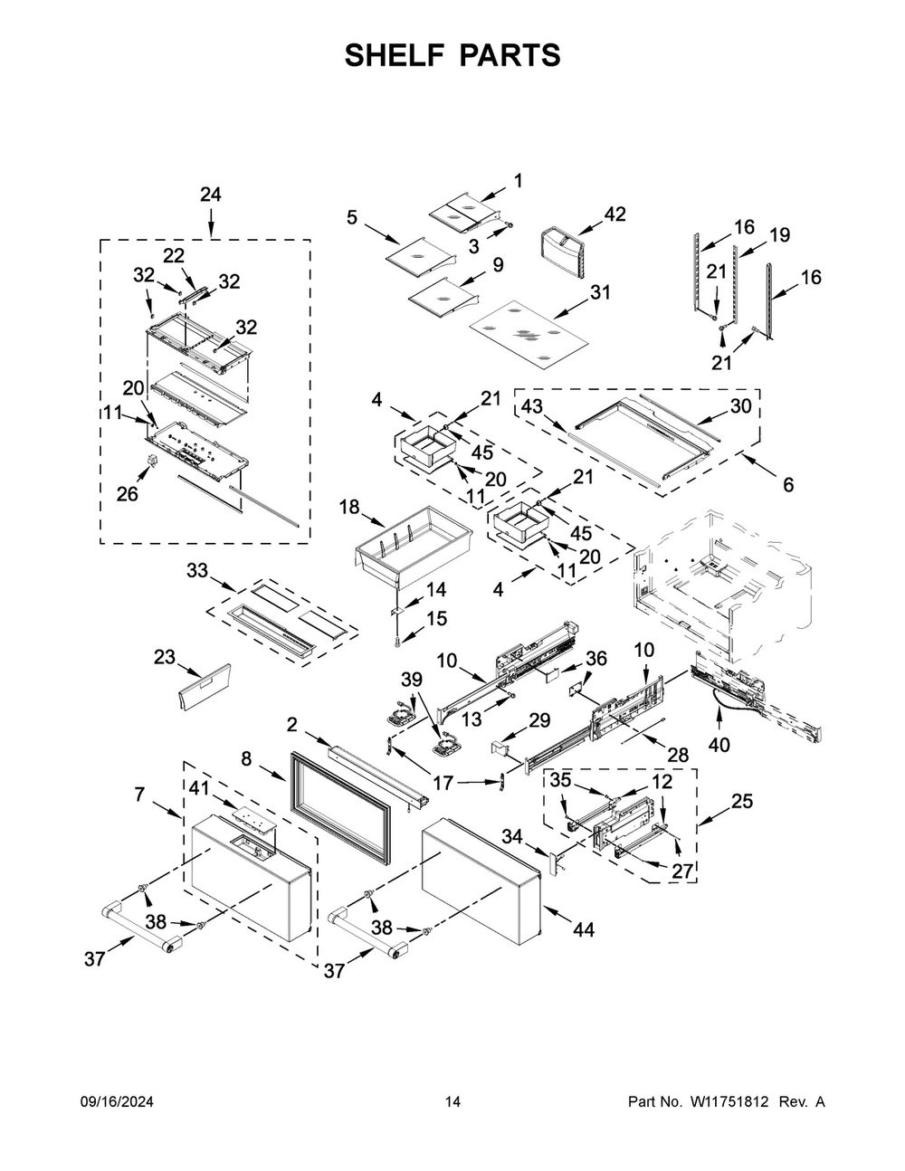 08 - Shelf Parts Diagram and Parts List for KRMF706EBS06  Whirlpool Refrigerator