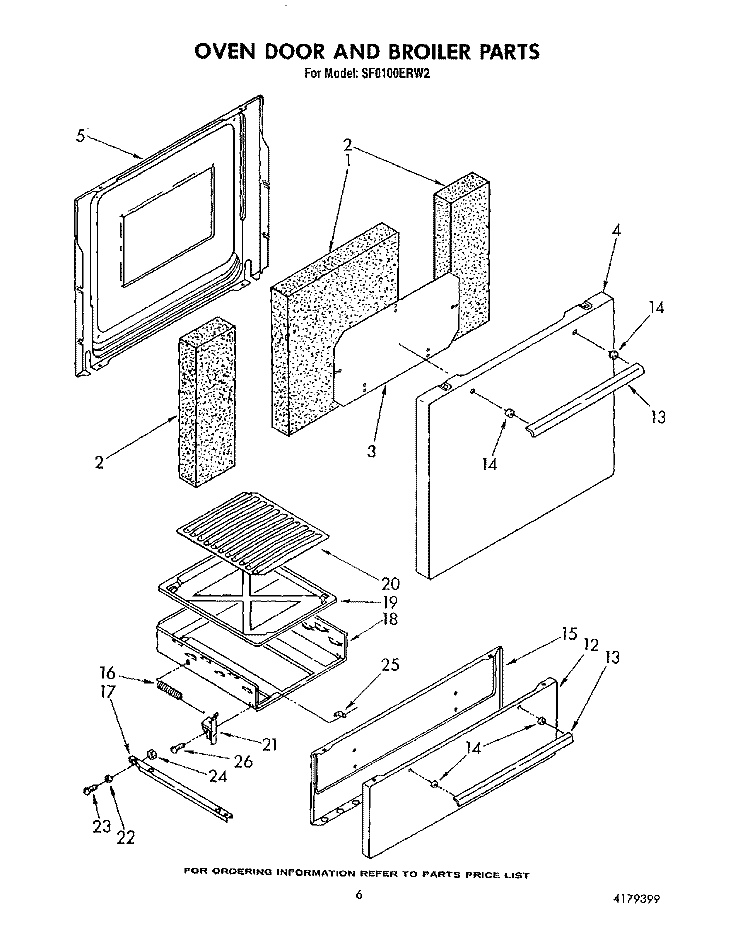 OVEN DOOR AND BROILER Diagram and Parts List for SF0100ERW2  Whirlpool Range