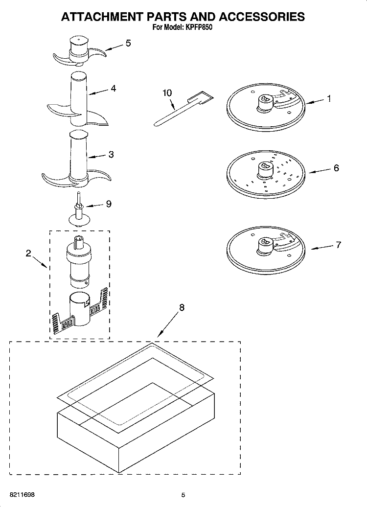 ATTACHMENT PARTS AND ACCESSORIES Diagram and Parts List for KPFP850  KitchenAid Food Processor
