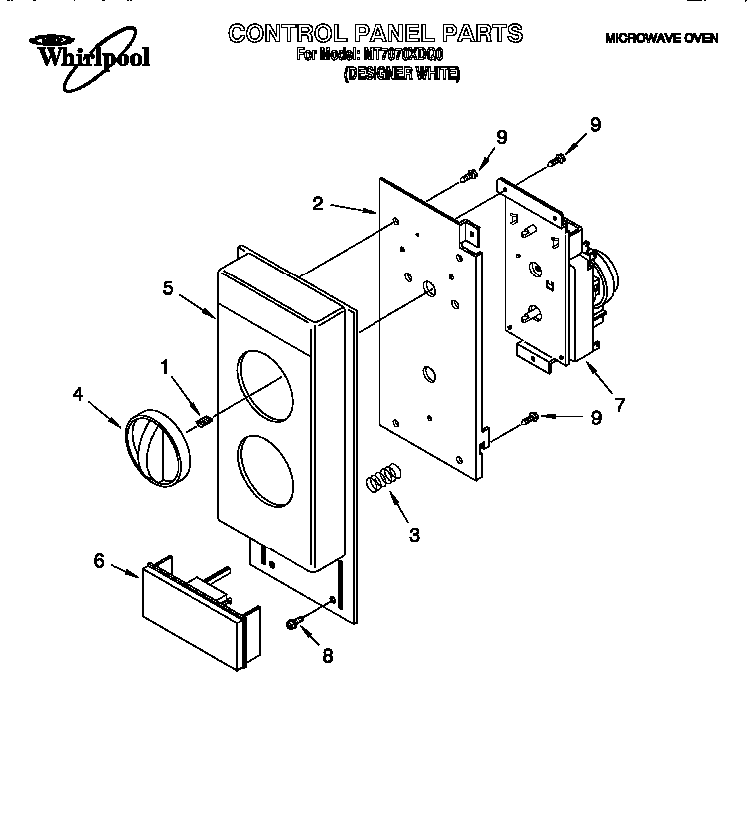 Control Panel Diagram and Parts List for MT707XDQ0  KitchenAid Microwave