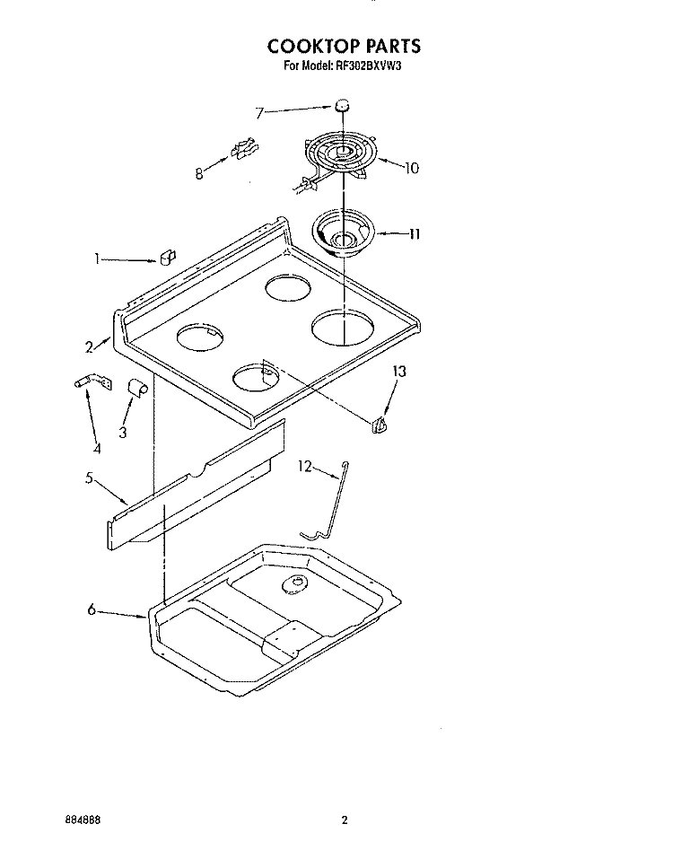 COOKTOP Diagram and Parts List for RF302BXVG3  Whirlpool Range
