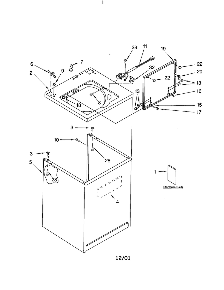 Top And Cabinet Diagram and Parts List for 7MLSC9545JQ2  Whirlpool Washer