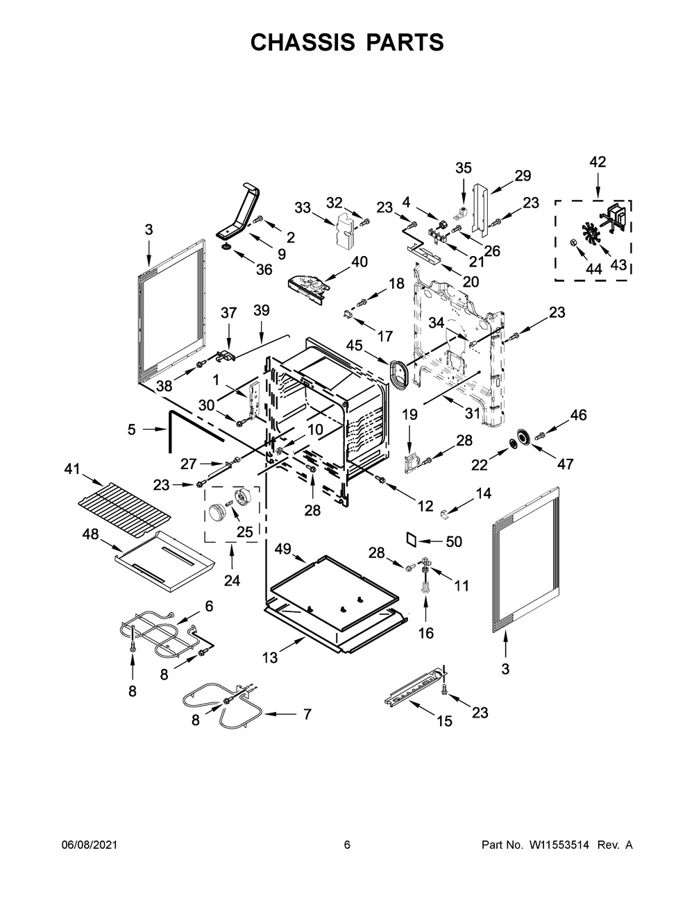 Chassis Parts Diagram and Parts List for WFE550S0HW2  Whirlpool Range