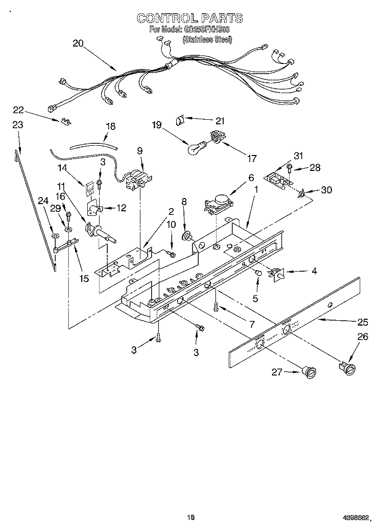 CONTROL Diagram and Parts List for GD25SFXHS03  Whirlpool Refrigerator