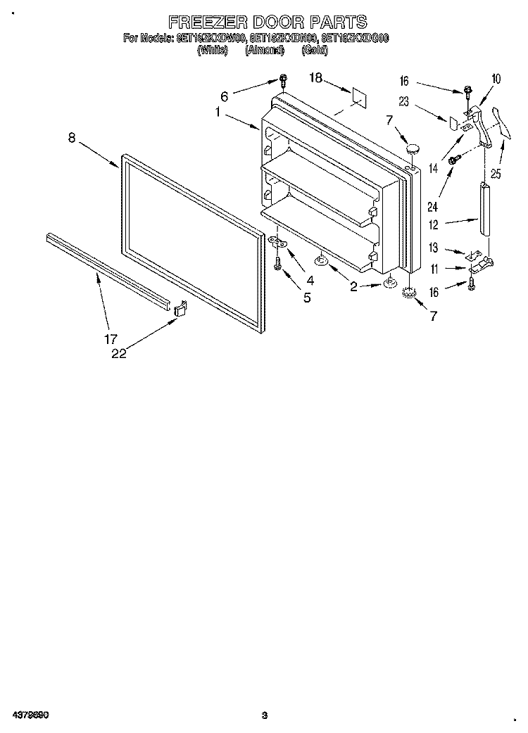 FREEZER DOOR Diagram and Parts List for 8ET18ZKXDW00  Whirlpool Refrigerator