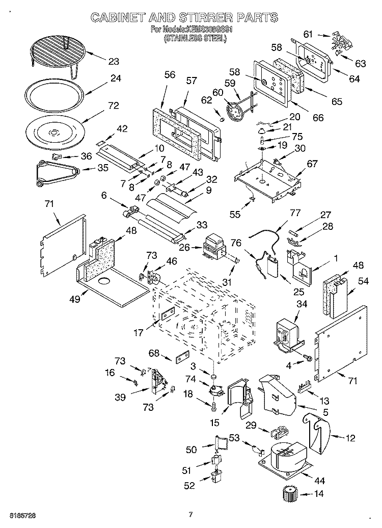 CABINET AND STIRRER Diagram and Parts List for KEMS308GSS1  KitchenAid Microwave Oven Combo