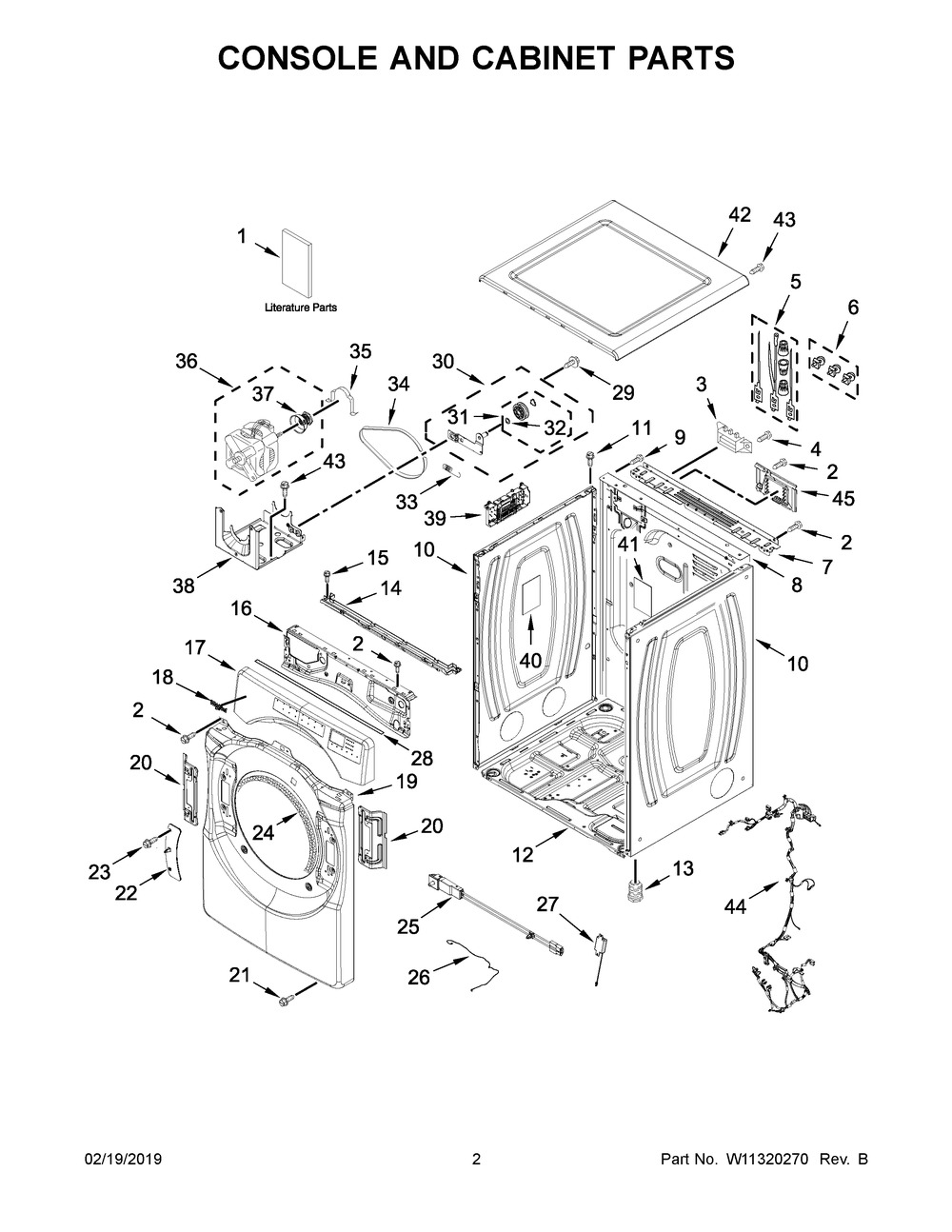 Console And Cabinet Parts Diagram and Parts List for WED8620HC0  Whirlpool Dryer