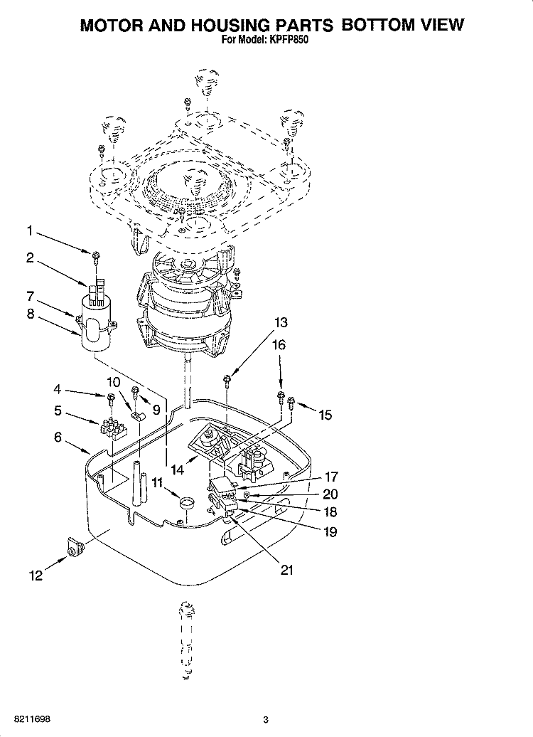 MOTOR AND HOUSING PARTS BOTTOM VIEW Diagram and Parts List for KPFP850  KitchenAid Food Processor
