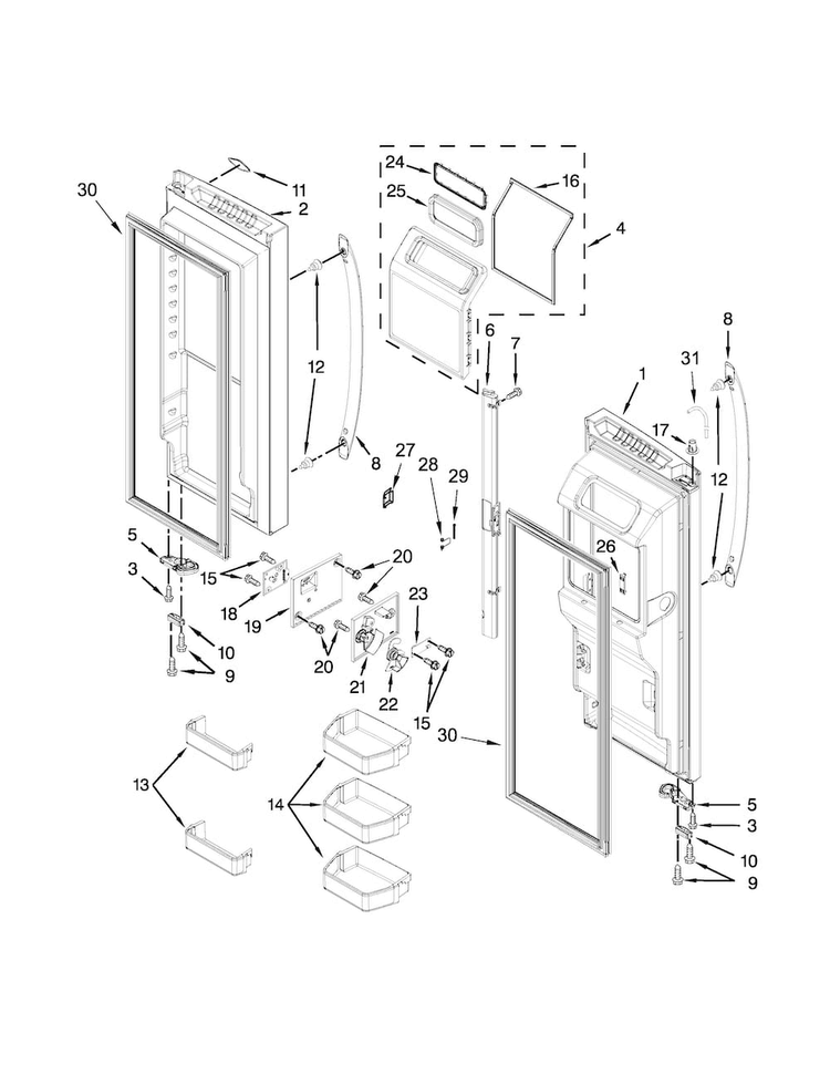 Refrigerator Door Parts Diagram and Parts List for KFIS29BBBL01  KitchenAid Refrigerator