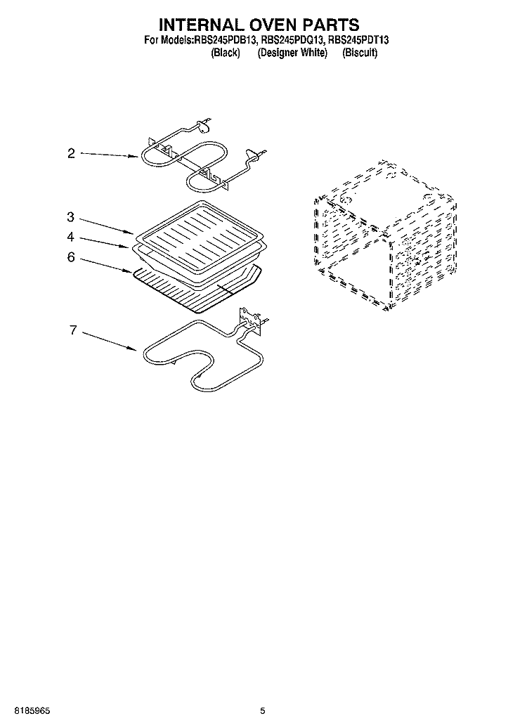 INTERNAL OVEN Diagram and Parts List for RBS245PDB13  Whirlpool Wall Oven