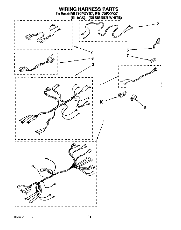 WIRING HARNESS Diagram and Parts List for RB170PXYB7  Whirlpool Wall Oven