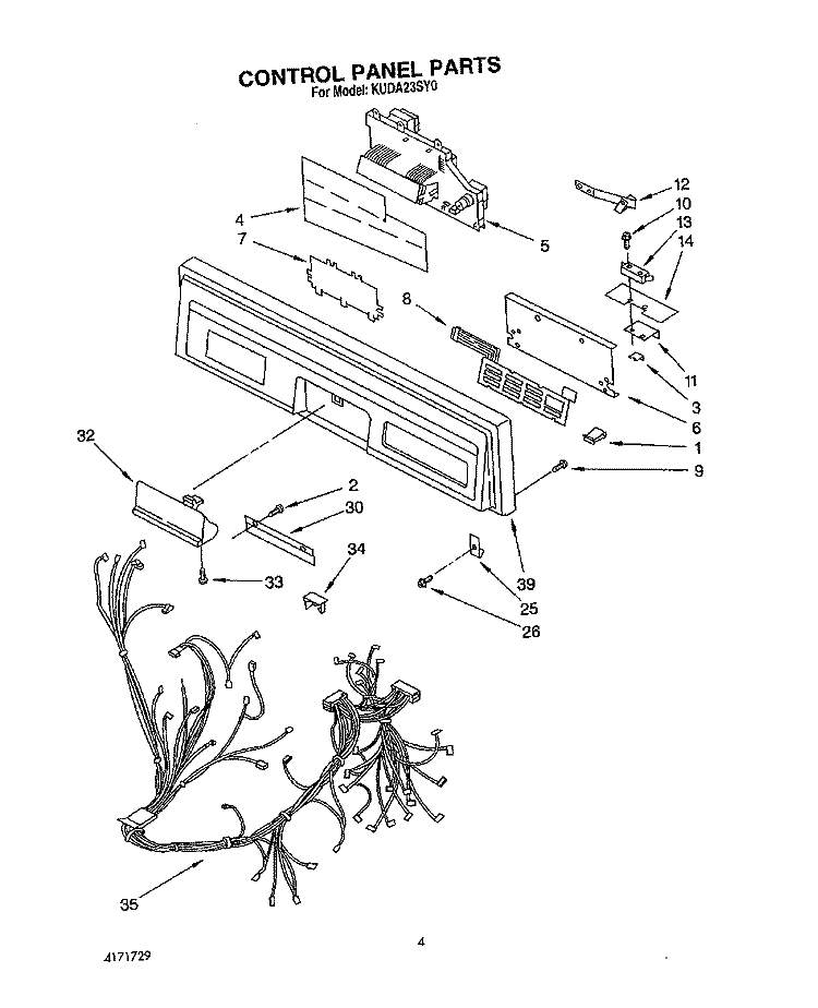 CONTROL PANEL, LIT/OPTIONAL Diagram and Parts List for KUDA23SY0  KitchenAid Dishwasher