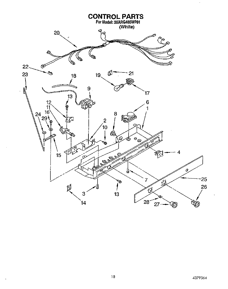 CONTROL Diagram and Parts List for 3XARG485WP01  Whirlpool Refrigerator