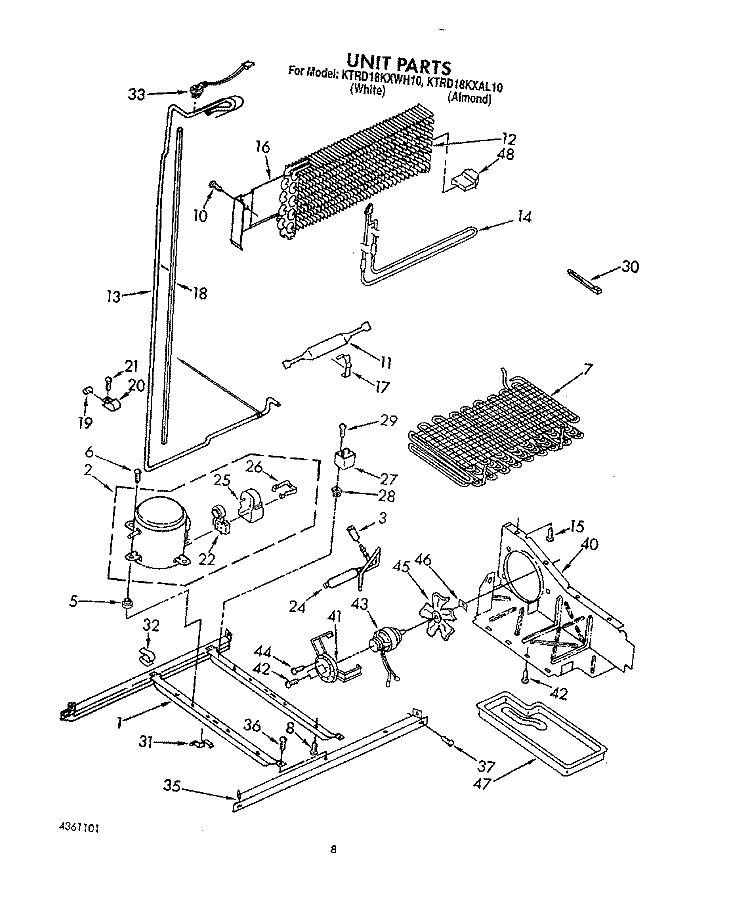 UNIT Diagram and Parts List for KTRD18KXWH10  Whirlpool Refrigerator