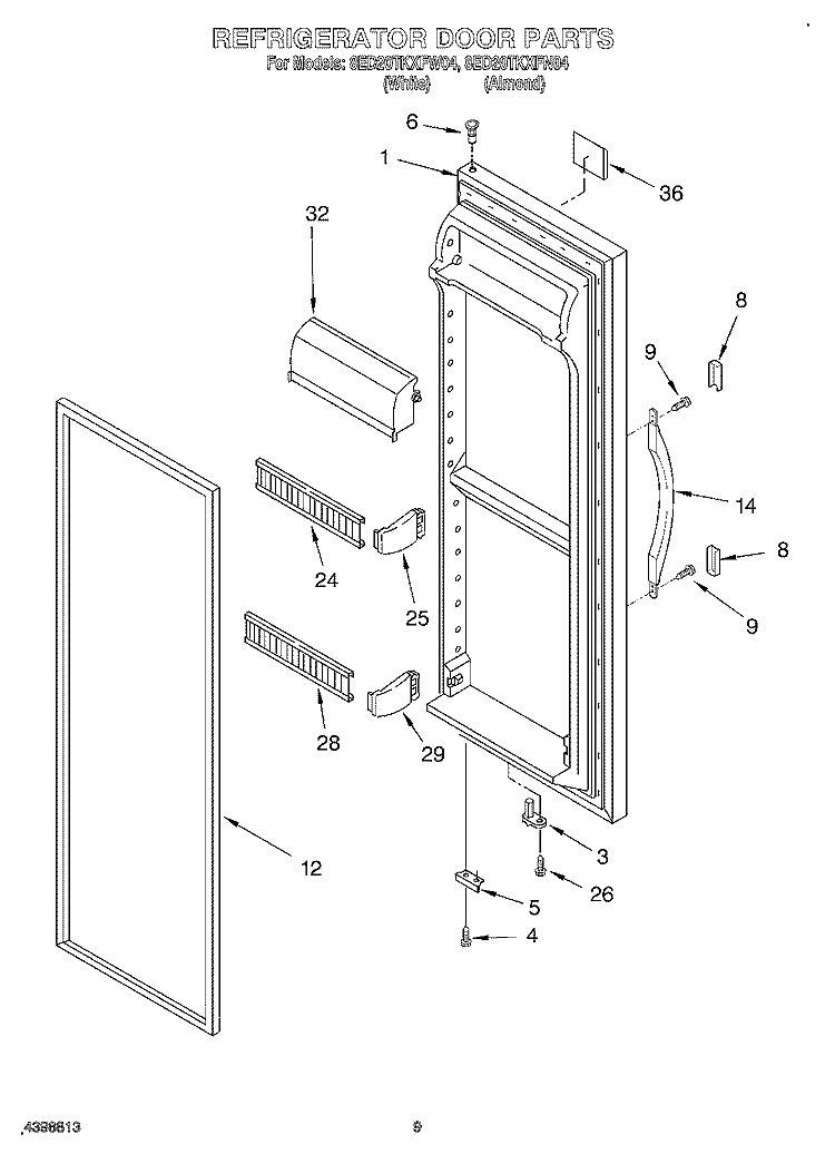 REFRIGERATOR DOOR Diagram and Parts List for 8ED20TKXFN04  Whirlpool Refrigerator