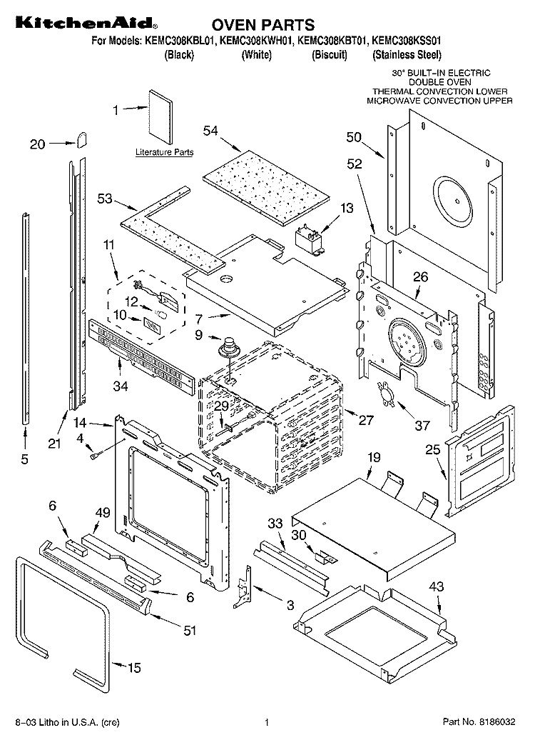 OVEN PARTS Diagram and Parts List for KEMC308KSS01  KitchenAid Microwave Oven Combo