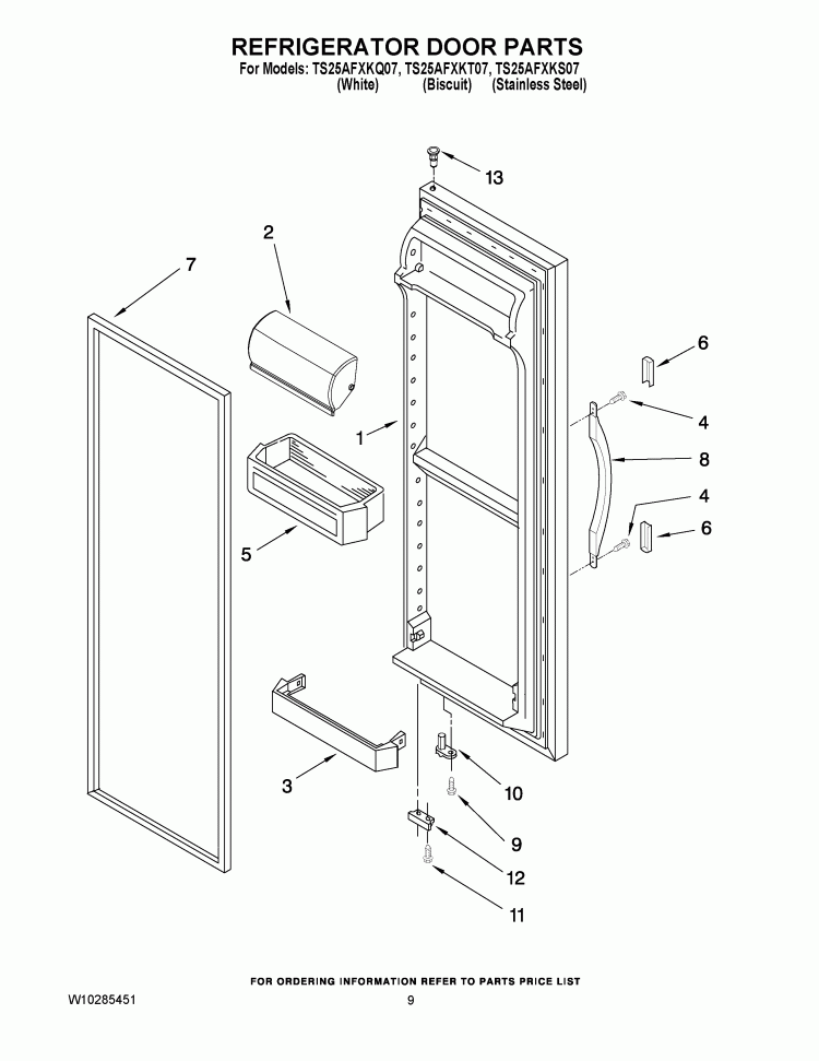 REFRIGERATOR DOOR PARTS Diagram and Parts List for TS25AFXKS07  Estate Refrigerator