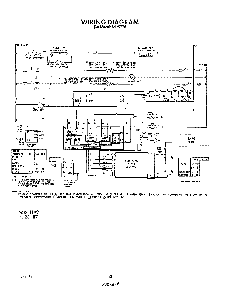 WIRING DIAGRAM Diagram and Parts List for N9257X0  Roper Range