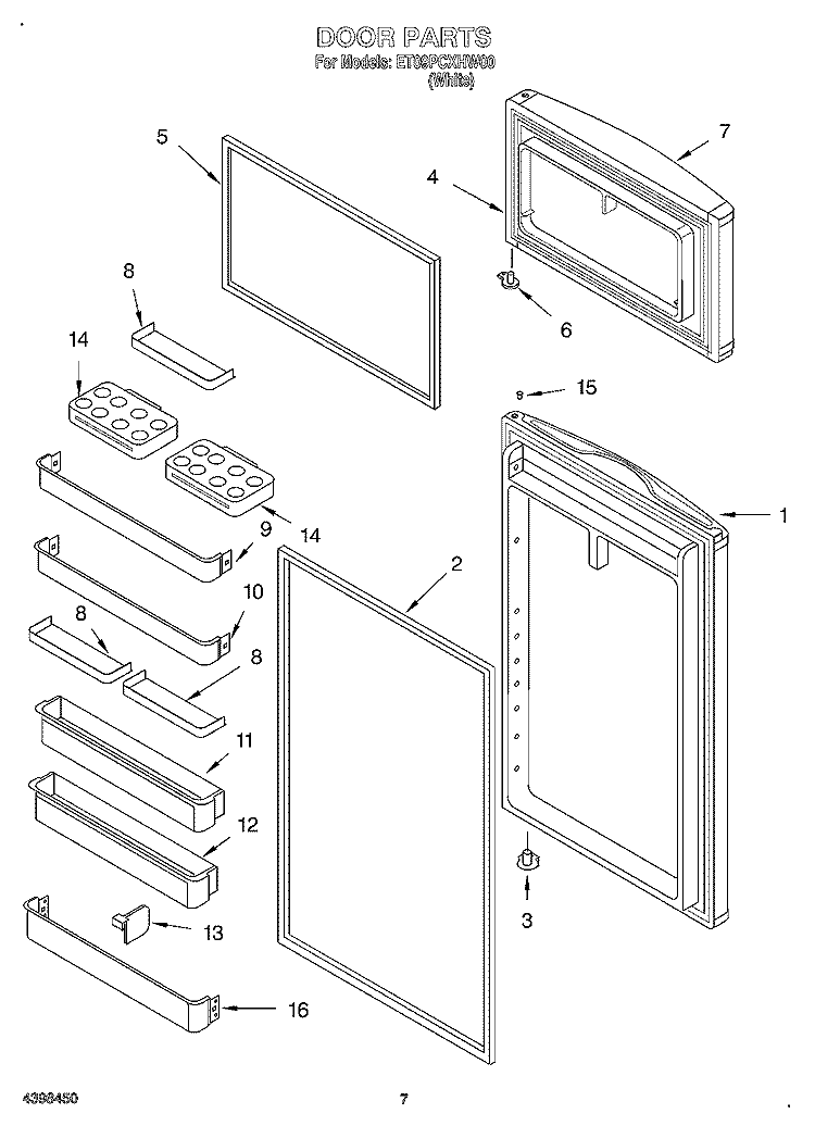 DOOR Diagram and Parts List for ET09PCXHW00  Whirlpool Refrigerator