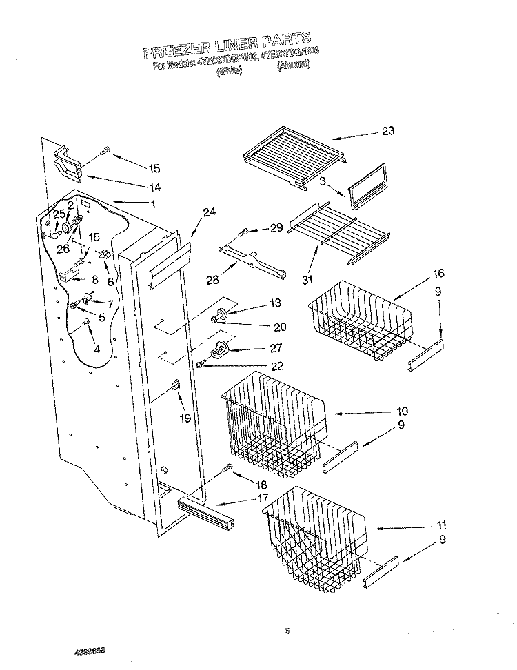 FREEZER LINER Diagram and Parts List for 4YED27DQFN03  Whirlpool Refrigerator