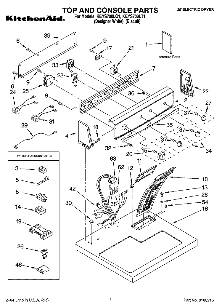 TOP AND CONSOLE PARTS Diagram and Parts List for KEYS700LT1  KitchenAid Dryer