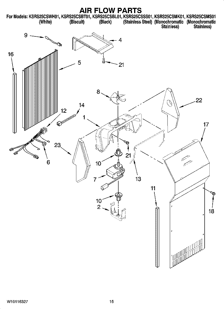 AIR FLOW PARTS Diagram and Parts List for KSRS25CSSS01  KitchenAid Refrigerator