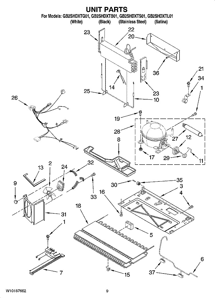 UNIT PARTS Diagram and Parts List for GB2SHDXTS01  Whirlpool Refrigerator