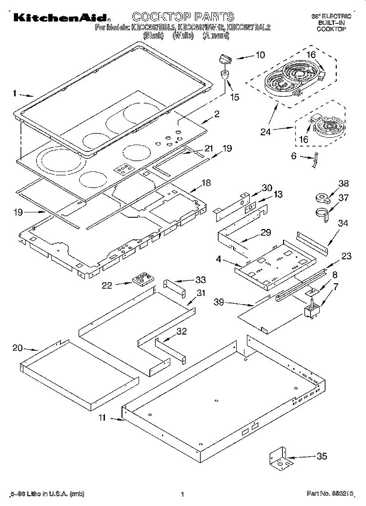 SECTION Diagram and Parts List for KECC567BAL2  KitchenAid Cooktop