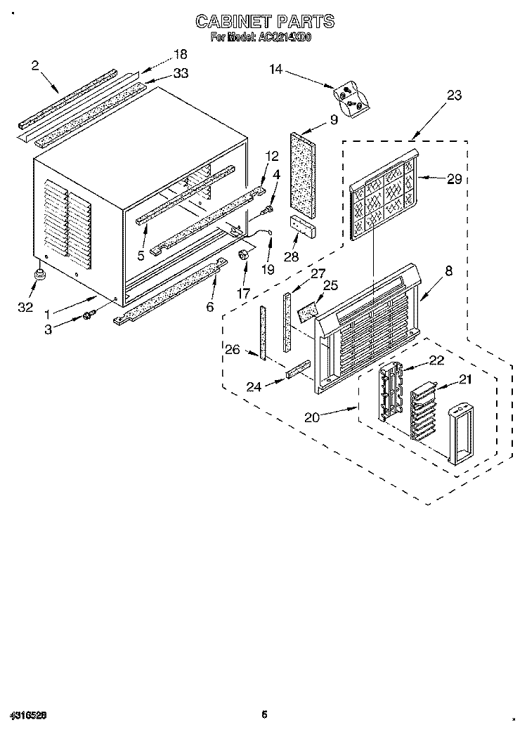 CABINET Diagram and Parts List for ACQ214XD0  Whirlpool Air Conditioner