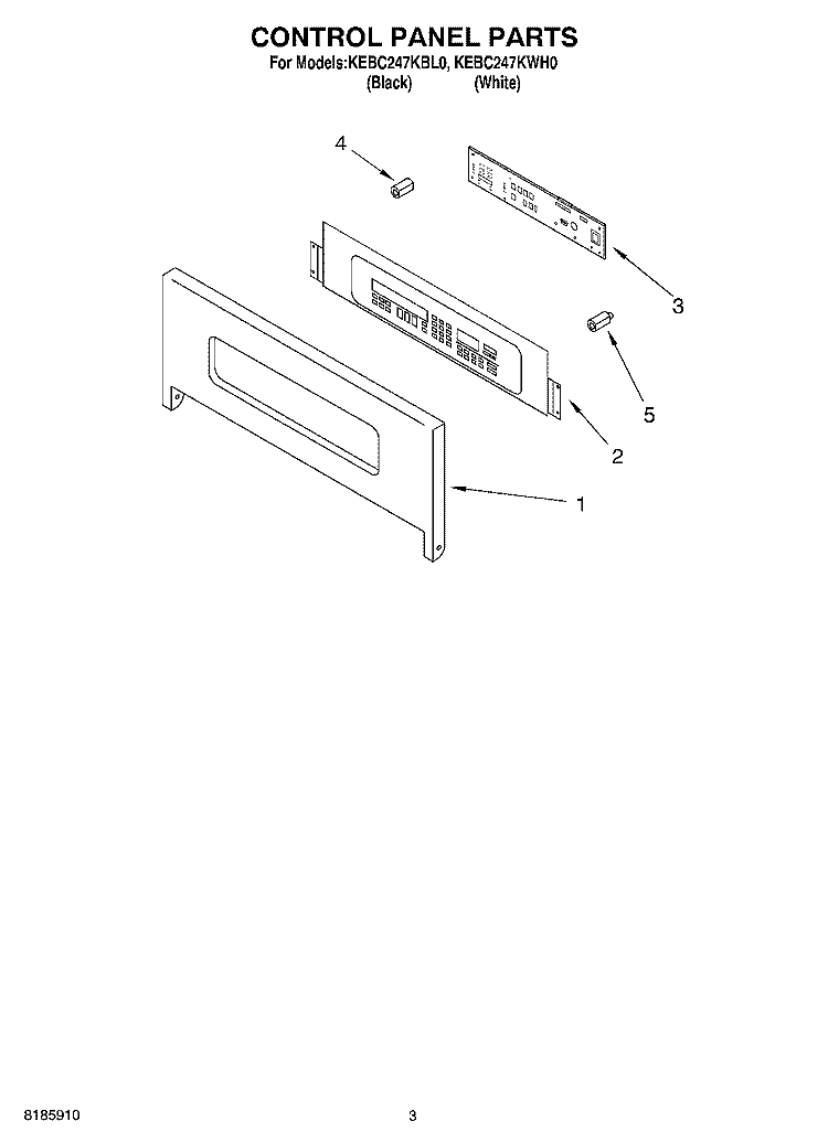 CONTROL PANEL Diagram and Parts List for KEBC247KWH0  KitchenAid Wall Oven