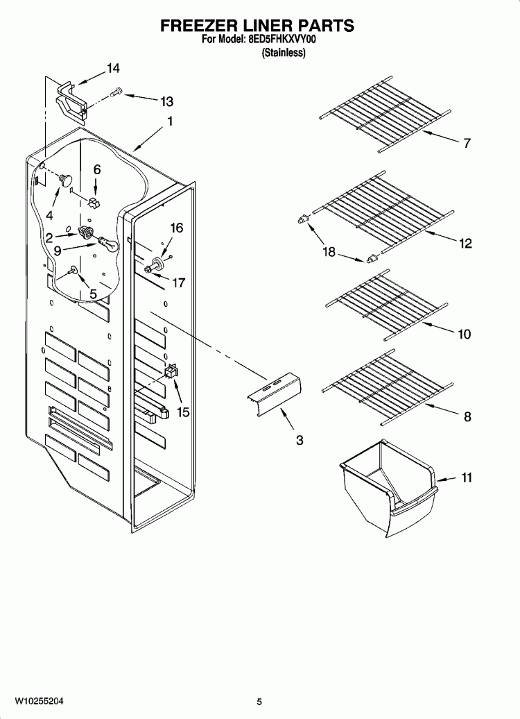 FREEZER LINER PARTS Diagram and Parts List for 8ED5FHKXVY00  Whirlpool Refrigerator