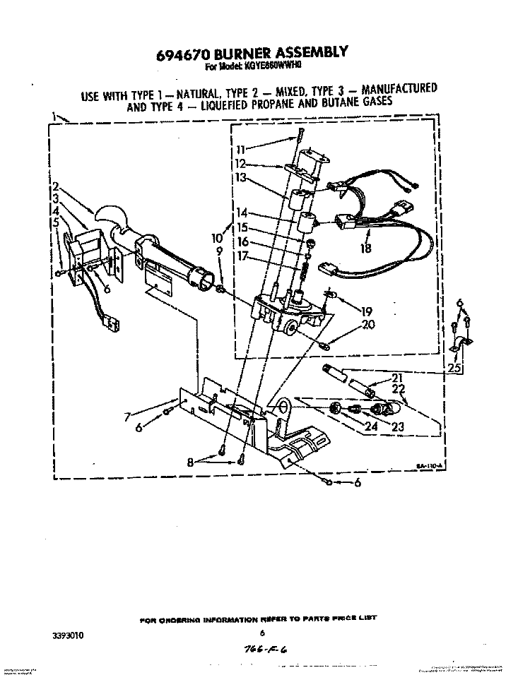 694670 BURNER Diagram and Parts List for TGDL600WW0  Whirlpool Dryer