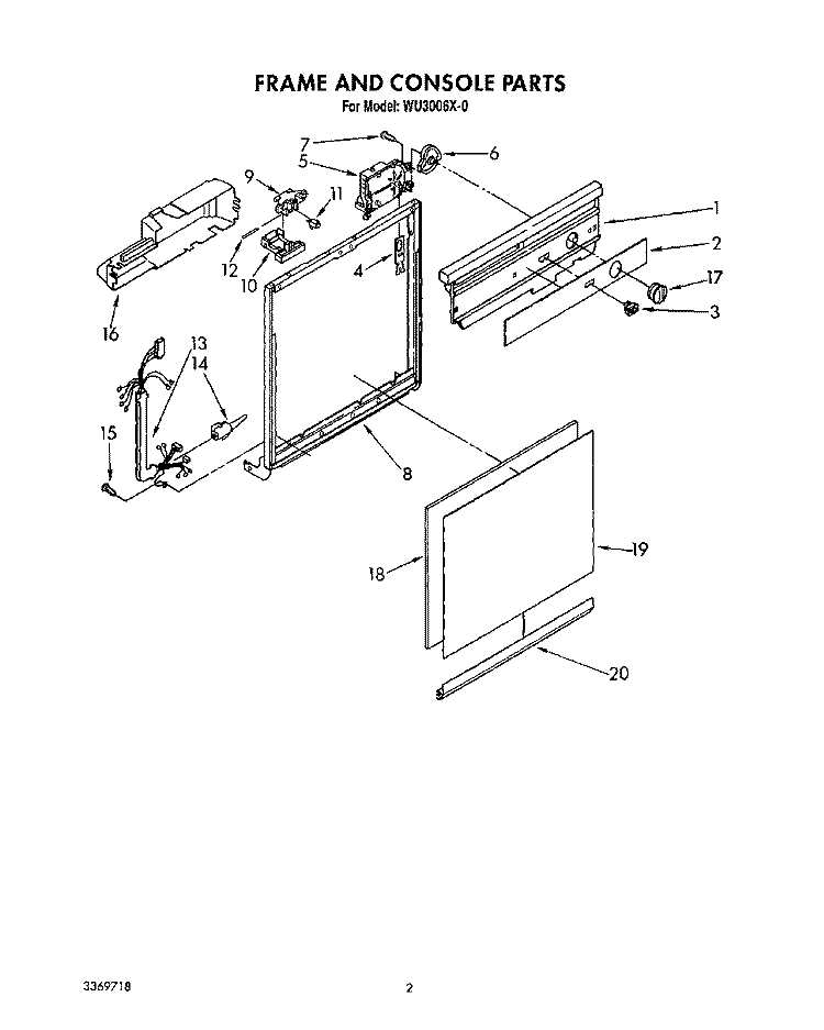 FRAME AND CONSOLE Diagram and Parts List for WU3006X0  Roper Dishwasher