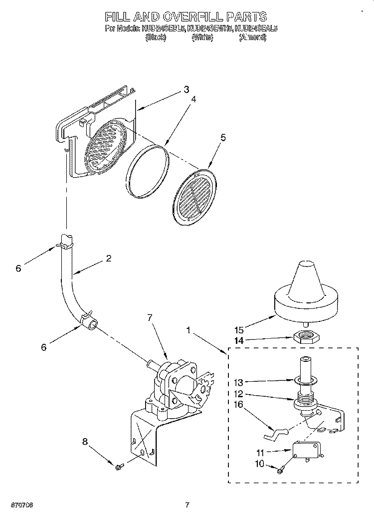 FILL AND OVERFILL Diagram and Parts List for KUDI24SEWH5  KitchenAid Dishwasher