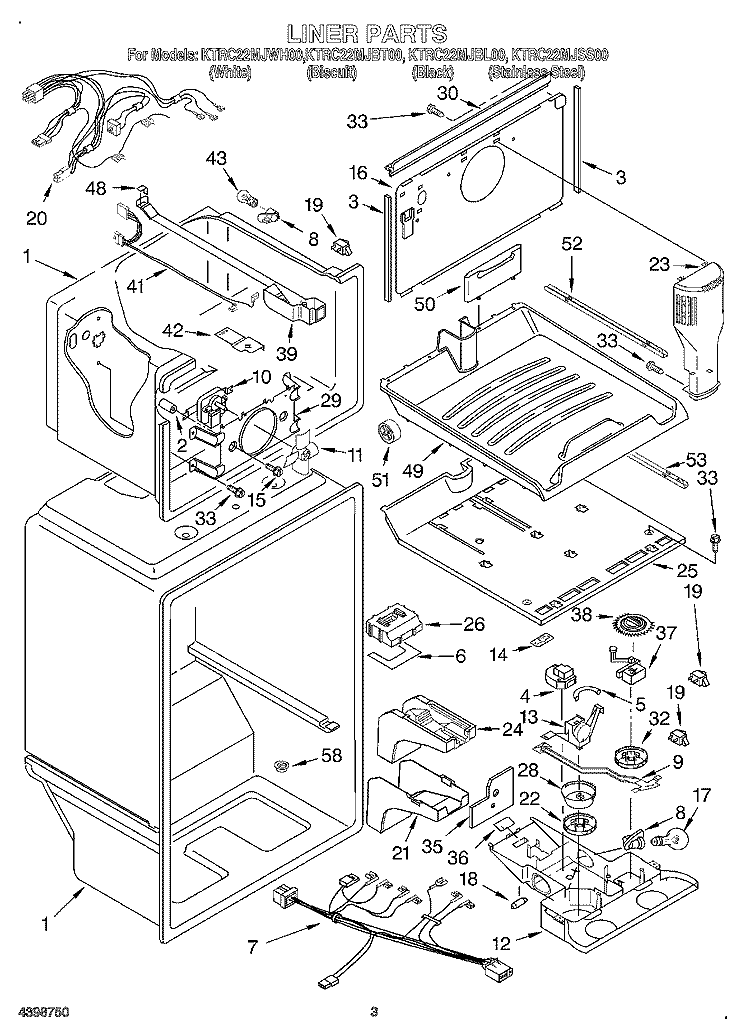 LINER Diagram and Parts List for KTRC22MJWH00  KitchenAid Refrigerator