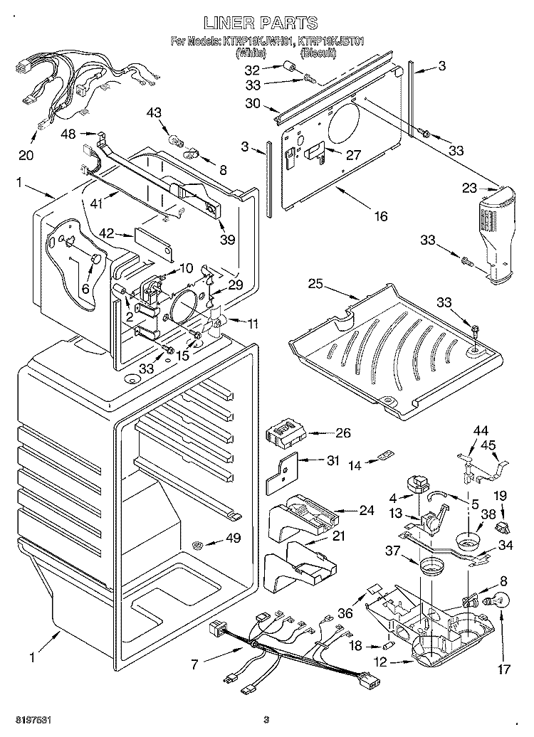LINER Diagram and Parts List for KTRP19KJBT01  KitchenAid Refrigerator