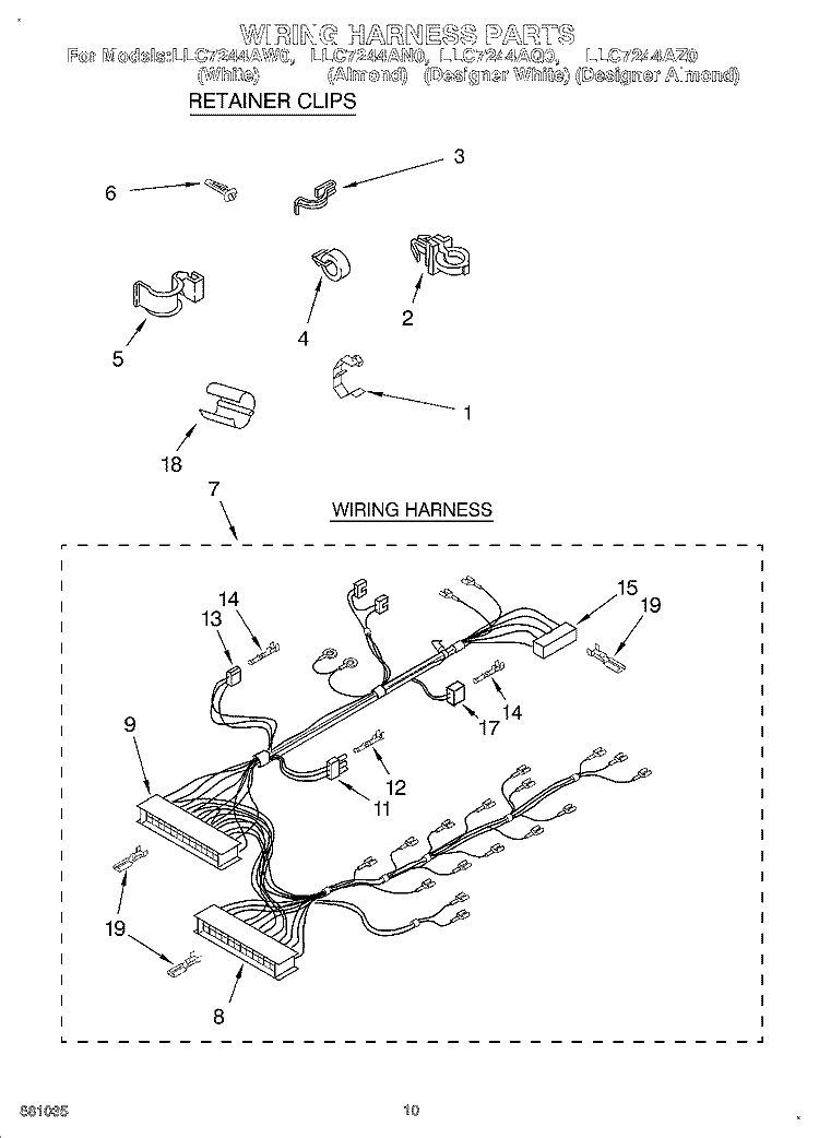 WIRING HARNESS Diagram and Parts List for LLC7244AN0  Whirlpool Washer