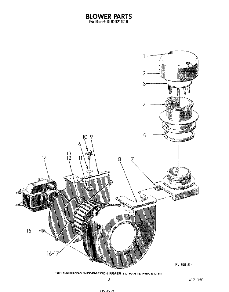 BLOWER Diagram and Parts List for KUDD210T0  KitchenAid Dishwasher
