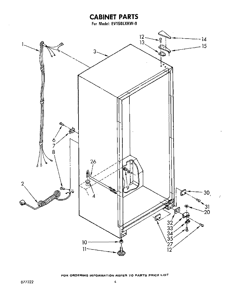 CABINET Diagram and Parts List for EV150LXKW0  Whirlpool Freezer