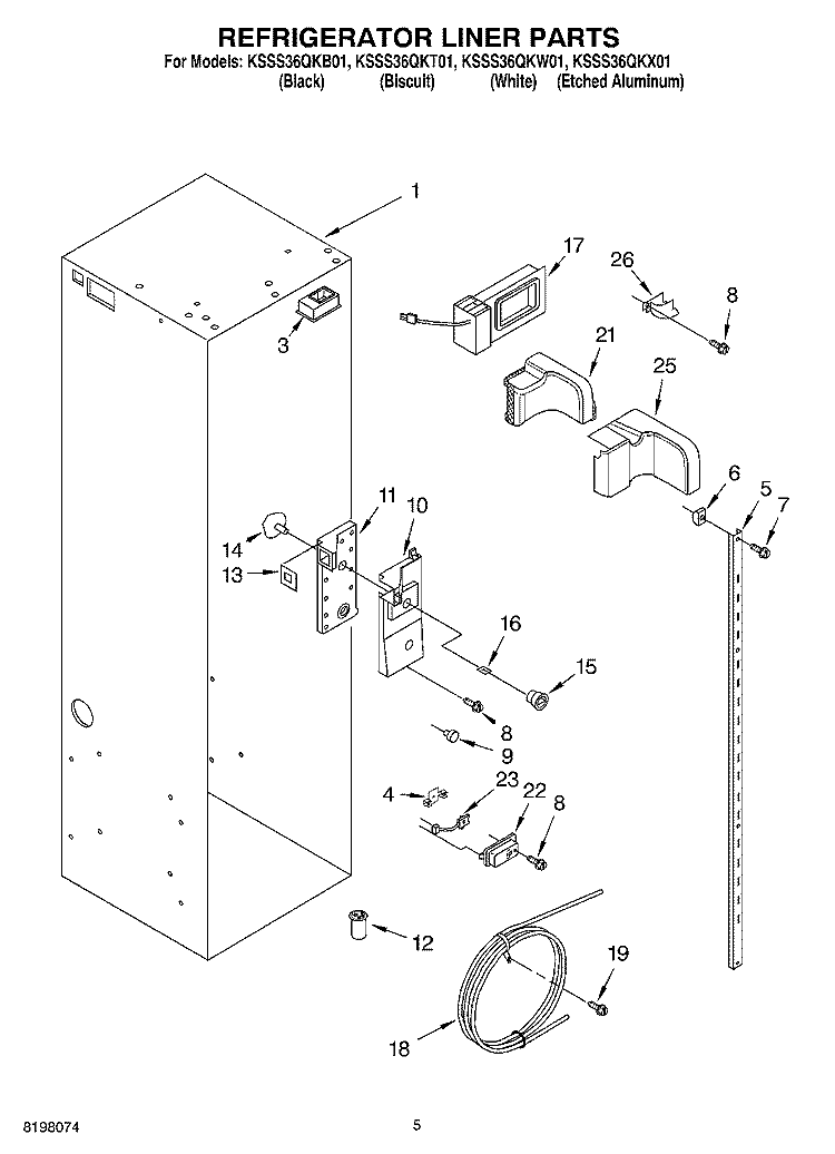 REFRIGERATOR LINER Diagram and Parts List for KSSS36QKT01  KitchenAid Refrigerator